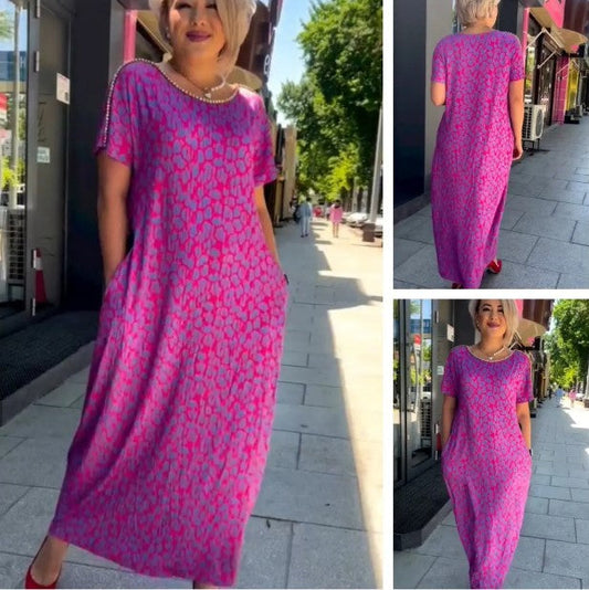 2025 trendy plus-size kjole med fasjonabelt trykk
