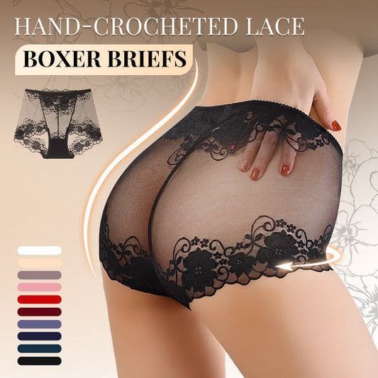 💥Hot Sale 50%OFF😍Håndheklet blonder med høy høyde Boxer Briefs for kvinner
