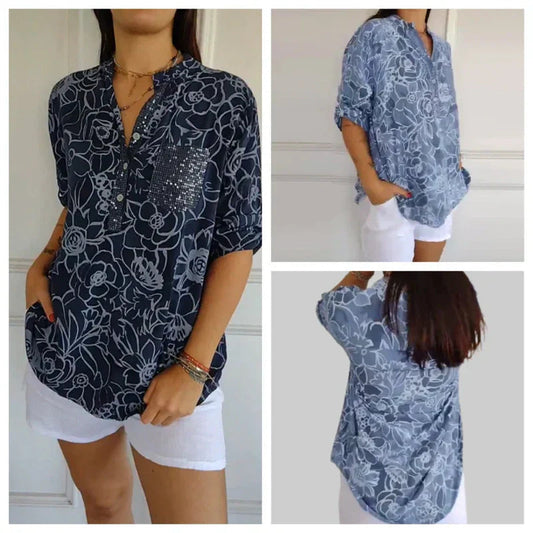 🌸50 000+ kvinner elsker det | 50 % RABATT | Printet bluse for daglig eleganse – Blomsterprint, myk, S-4XL ✨