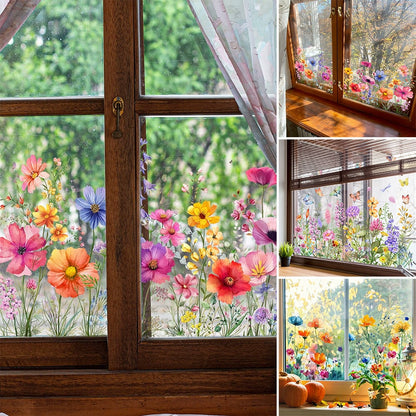 Fargerik blomsterbukett vindusdekor