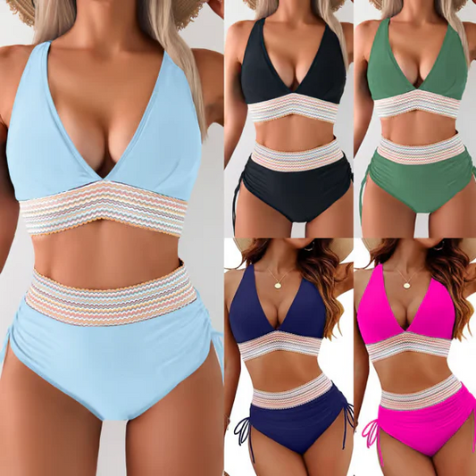✨Ny ankomst✨👙Bikinisett med høy midje og fargeblokker for magekontroll