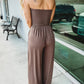 🔥Ensfarget jumpsuit med smokk uten skulder