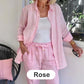 🌸Vårtilbud🌸Kvinne bomullslin langermet bluse og buksesett 🧥+👖