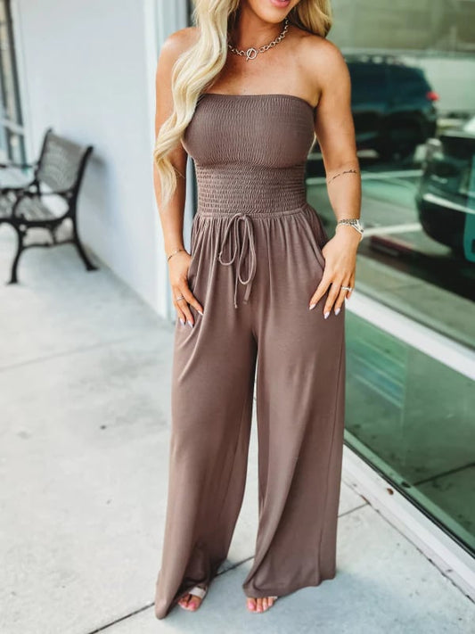 🔥Ensfarget jumpsuit med smokk uten skulder