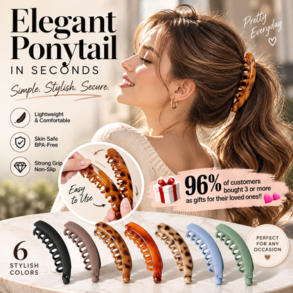 😍 Kjøp 1, få 1 gratis💞 Over 50 000 solgt! 💥 Bananklemmer! Sklisikre, enkle å åpne og kommer i 6 farger. Skap elegante hestehaler – sikre deg din! ✅