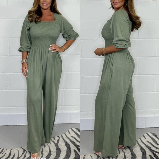 🌸Vårtilbud 49% rabatt🌸 Sommer jumpsuit med elastisk midje for kvinner