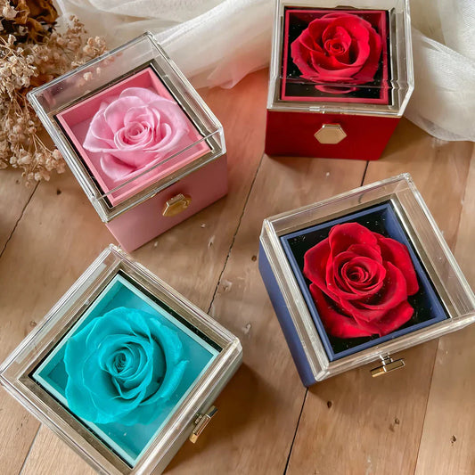 🌹 Forever Rose Box - med gravert halskjede og kunstig rose