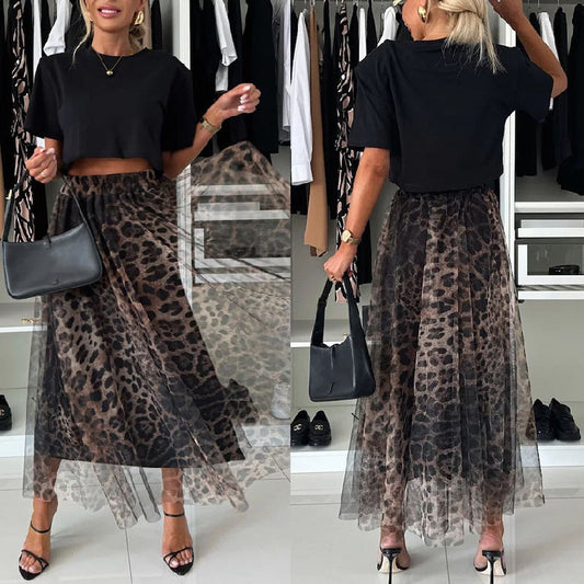 ⚡BEGRENSET SALG 50% RABATT🔥lagdelt skjørt med leopardmønster