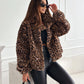 Fluffy kort kåpe med leopardmønster til dame