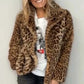 Fluffy kort kåpe med leopardmønster til dame