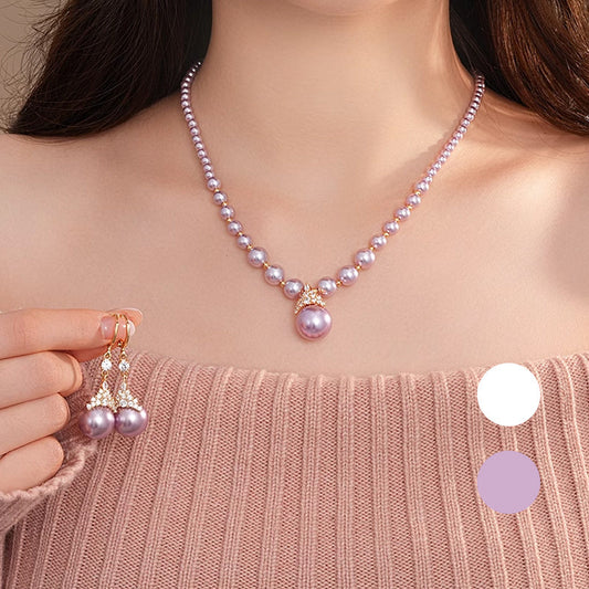 Vintage Elegant Zirconia imitert perlekjede og øredobber