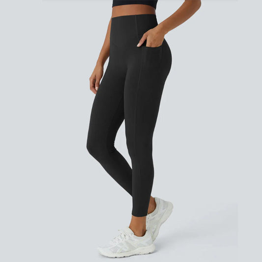 Høyt midjet rumpeløftende magekontroll Shaping Training Leggings med sidelomme