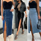 🌸 Stilig knappelukking Delt denim Bodycon-skjørt – uanstrengt chic og komfort!