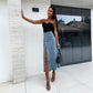 🌸 Stilig knappelukking Delt denim Bodycon-skjørt – uanstrengt chic og komfort!
