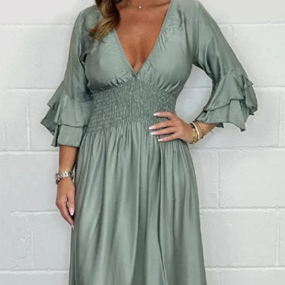 💕 TOP TILBUD 💕 Flowy Ruffle høy midjekjole for kvinner