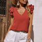 V-hals Ruffle Ermeløs Stretch Topp