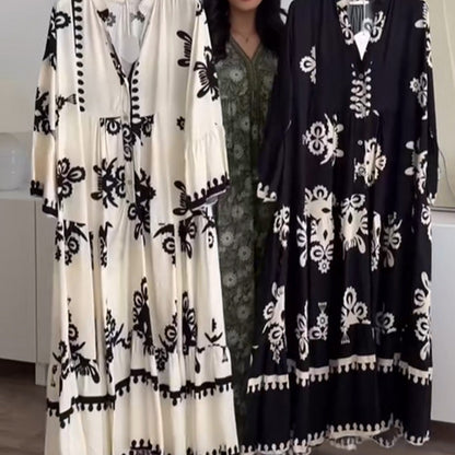 💕Loose Fit Midi-kjole med volanger for kvinner