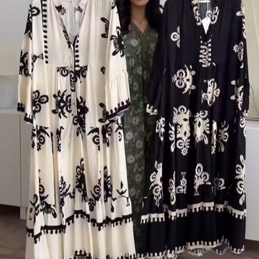 💕Loose Fit Midi-kjole med volanger for kvinner