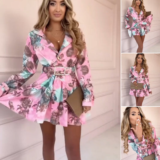 👗Langermede kjoler med blomster i midjen for kvinner