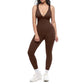 Jumpsuit med høy stretch med V-hals for trening og yoga