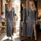 🔥Hot Sale Offers-Kvinners langermet V-hals maxi kjole