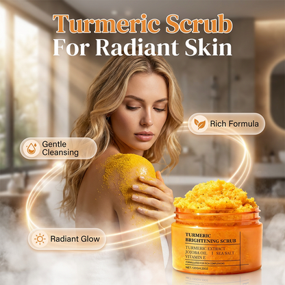 🌿✨ Gurkemeie Brightening Body Scrub – Naturlig gurkemeie, jojobaolje og havsalt. Eksfolierer skånsomt kjedelig hud – avslører strålende, babymyk glød fra topp til tå! 🧖‍♀️💛