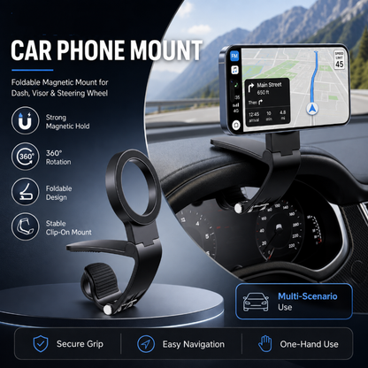 🚗📱 Sammenleggbar magnetisk bilholder til mobiltelefon – 360° dreining og stabil festing