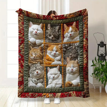 🐱💤 Koselig 9-panels teppe for sovende katter – Ultramyk flanell, vendbar design, perfekt for sofa, seng og reiser 🌙✨