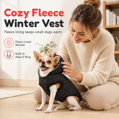 🐶 50 % rabatt! ❄️ Vintervest til hund – fleecefôret, vindtett og med feste til bånd ✨