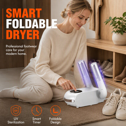 Sammenleggbar skotørker med smart timer og UV-lys