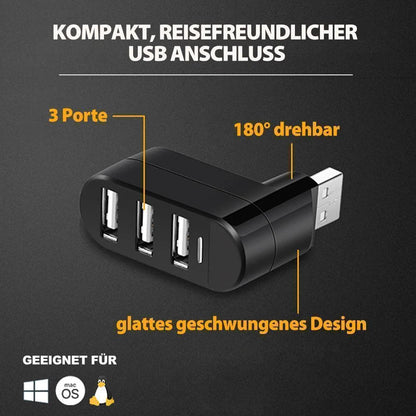 Multifunksjonell Mini-Rotasjonsbar Usb-Portfordeler Med 3 Porter