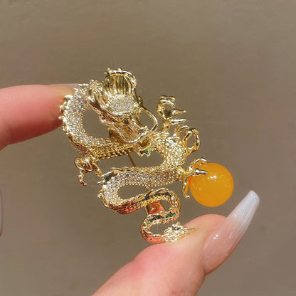 Nydelig Sparkling Golden Dragon Brosje